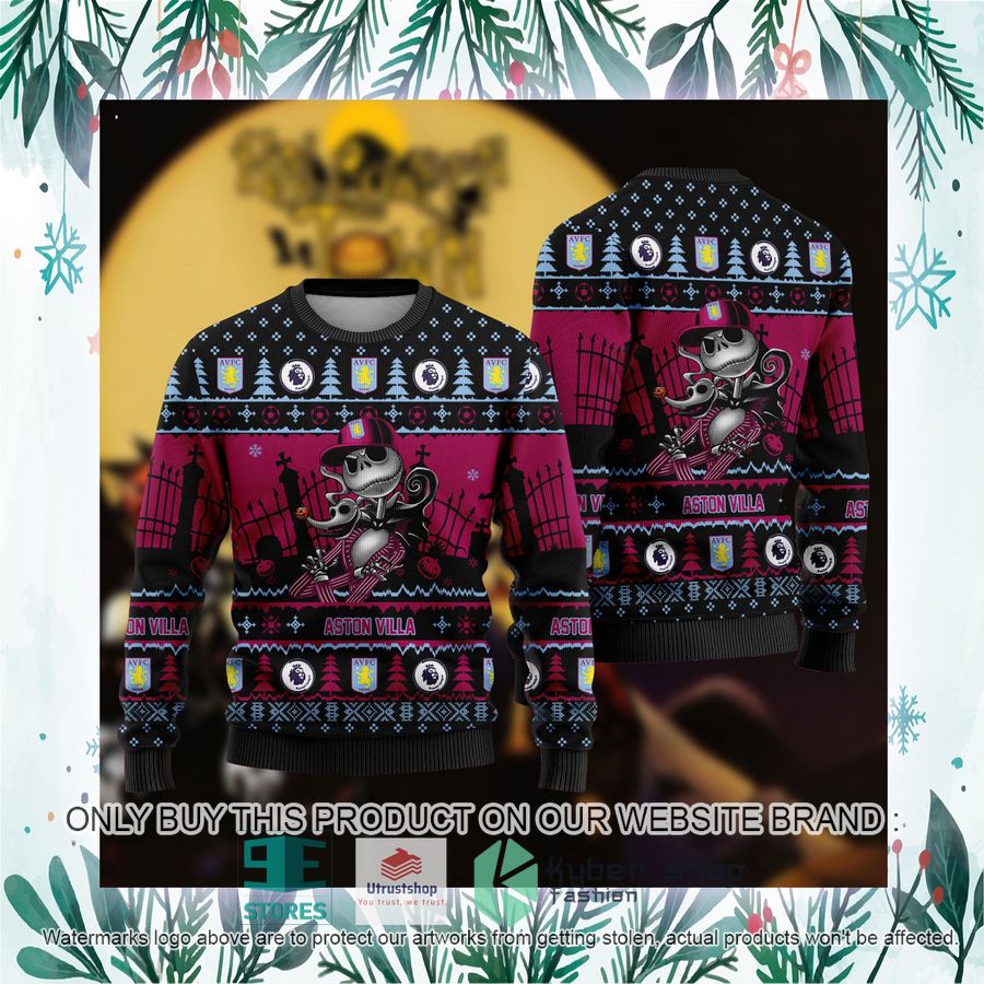 NEW Jack Skellington Aston Villa Sweatshirt 3 jack skellington aston villa ugly christmas sweater 3 8277
