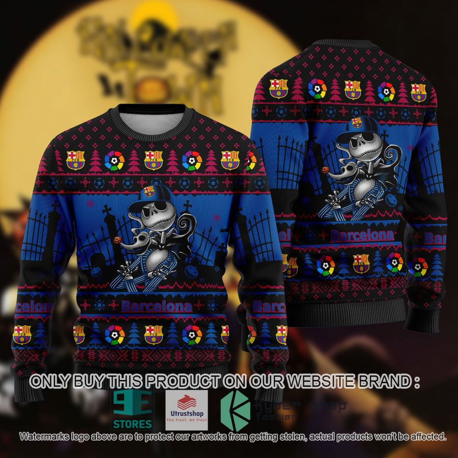 NEW Jack Skellington Barcelona Sweatshirt 1 jack skellington barcelona ugly christmas sweater 1 64286