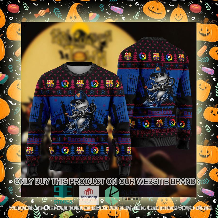 NEW Jack Skellington Barcelona Sweatshirt 2 jack skellington barcelona ugly christmas sweater 2 62811