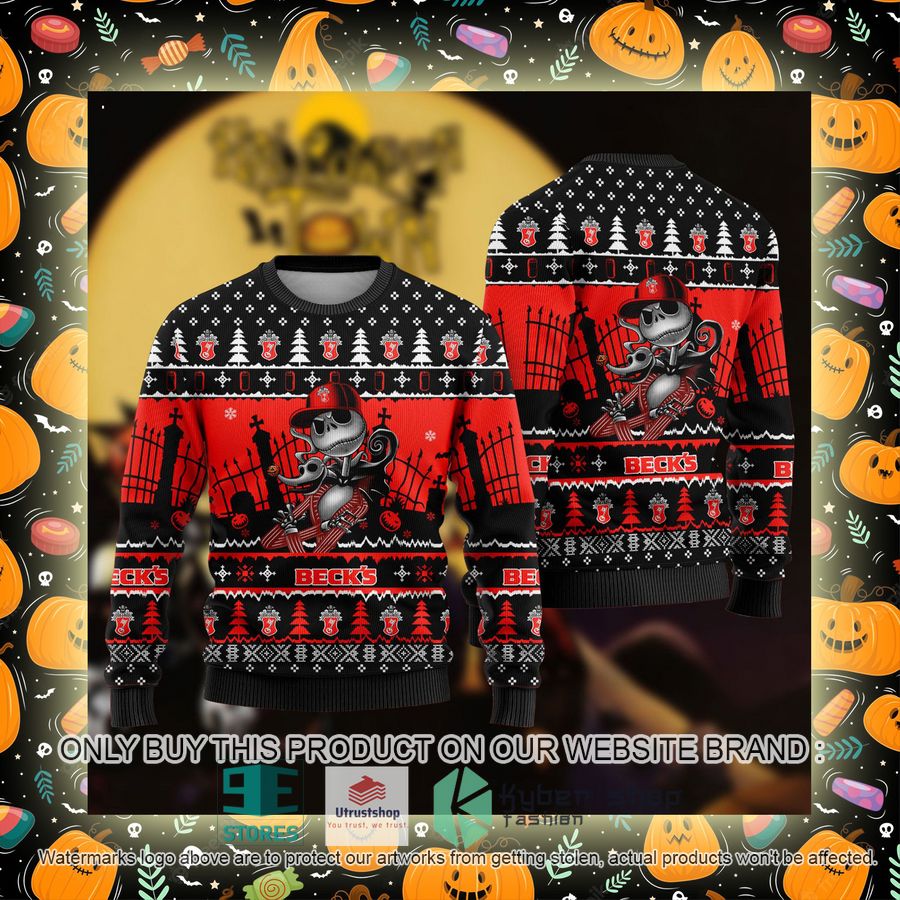 NEW Jack Skellington Beck's Sweatshirt 2 jack skellington becks ugly christmas sweater 2 71015