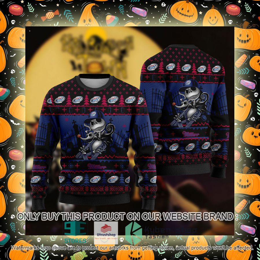 NEW Jack Skellington Miller Lite Sweatshirt 2 jack skellington miller lite ugly christmas sweater 2 25675
