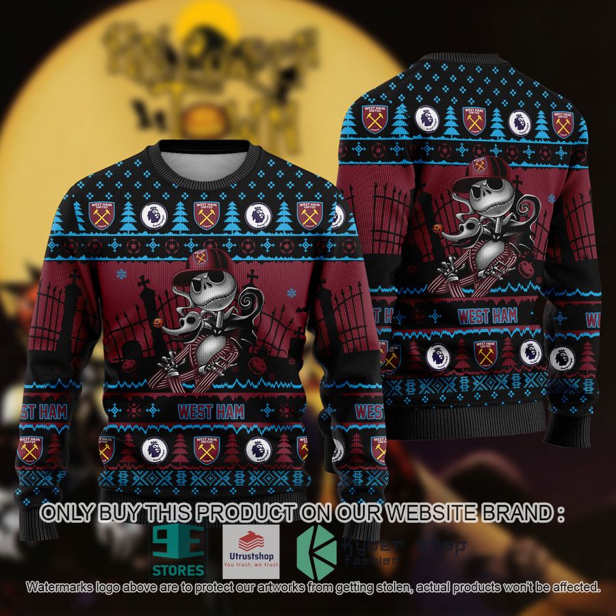 NEW Jack Skellington West Ham Sweatshirt 8 jack skellington west ham ugly christmas sweater 1 3758