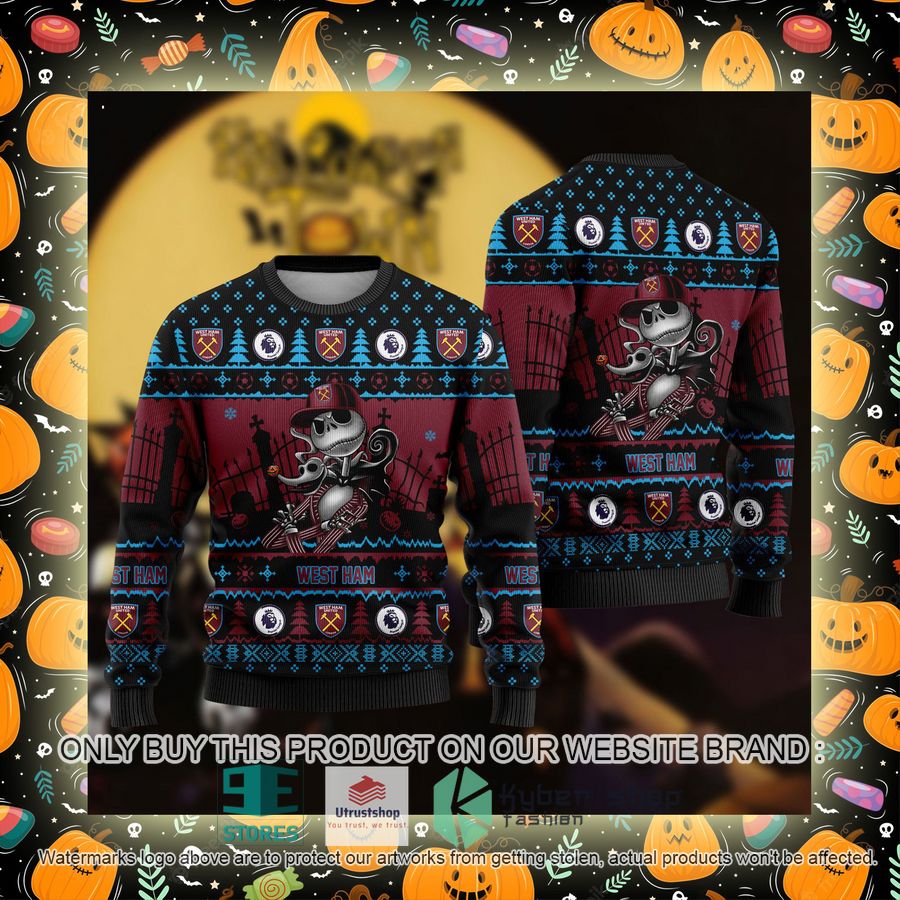 NEW Jack Skellington West Ham Sweatshirt 2 jack skellington west ham ugly christmas sweater 2 16912