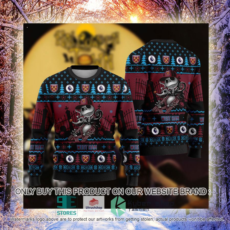 NEW Jack Skellington West Ham Sweatshirt 4 jack skellington west ham ugly christmas sweater 4 34266