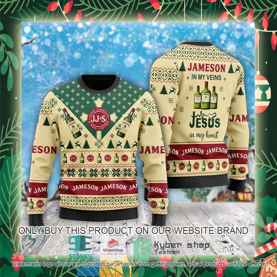 jameson in my veins jesus in my heart ugly christmas sweater 2 80849