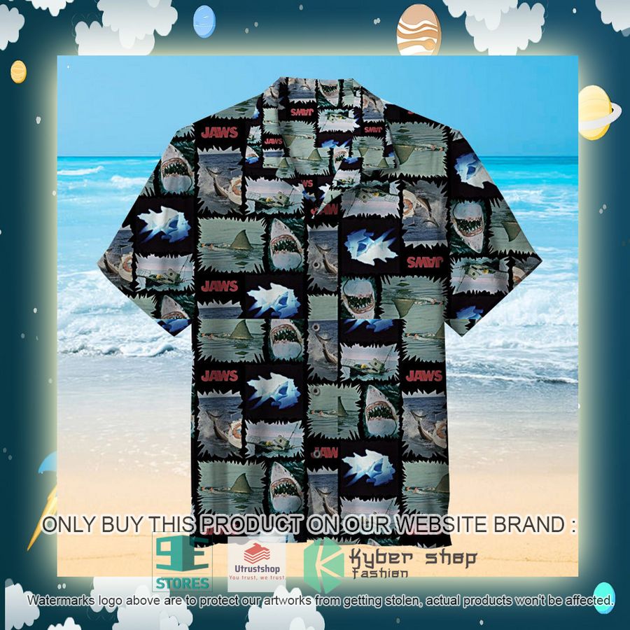 NEW Jaws Collage black green Hawaii Shirt 2 jaws collage black green hawaiian shirt 2 15235