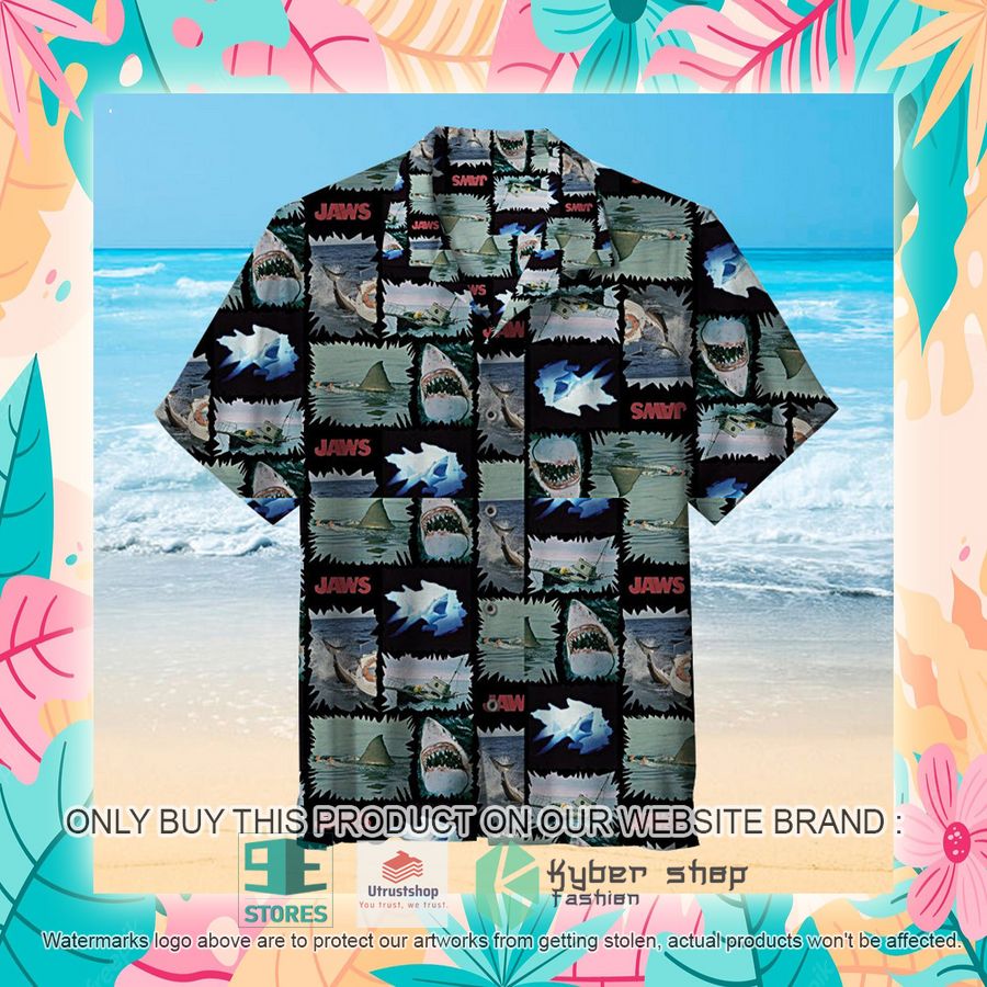 NEW Jaws Collage black green Hawaii Shirt 4 jaws collage black green hawaiian shirt 4 35224