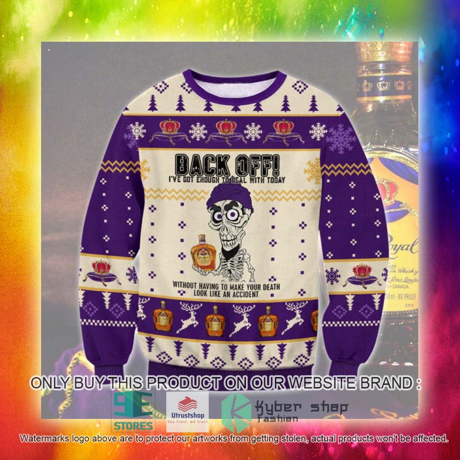 NEW Jeff Dunham Crown Royal Back Off Ugly Sweater 3 jeff dunham crown royal back off ugly christmas sweater 3 933