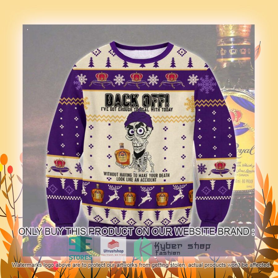 NEW Jeff Dunham Crown Royal Back Off Ugly Sweater 4 jeff dunham crown royal back off ugly christmas sweater 4 96067