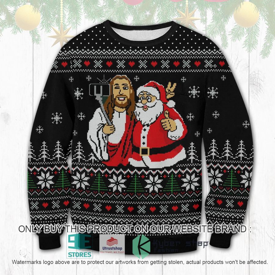 jesus santa claus selfie ugly christmas sweater 1 7026