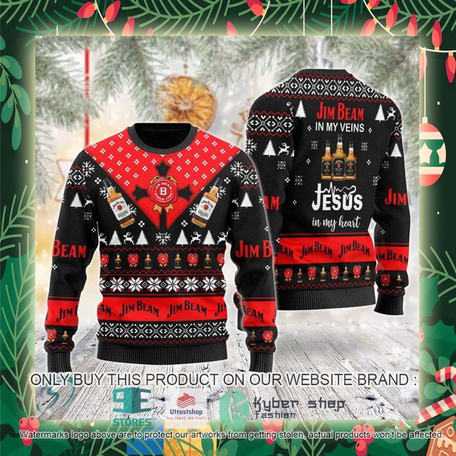 jim beam in my veins jesus in my heart ugly christmas sweater 2 81740