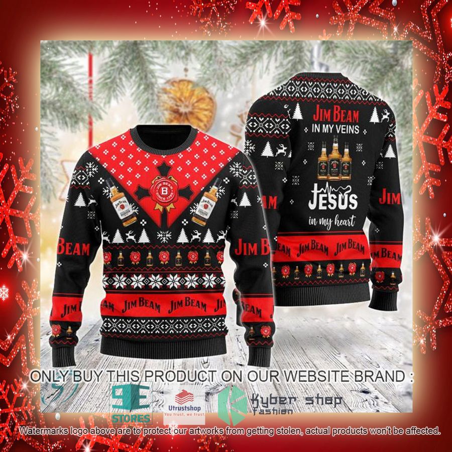NEW Jim Beam In My Veins Jesus In My Heart Christmas Ugly Sweater 3 jim beam in my veins jesus in my heart ugly christmas sweater 3 36538