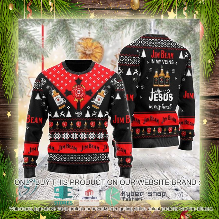 NEW Jim Beam In My Veins Jesus In My Heart Christmas Ugly Sweater 4 jim beam in my veins jesus in my heart ugly christmas sweater 4 20832