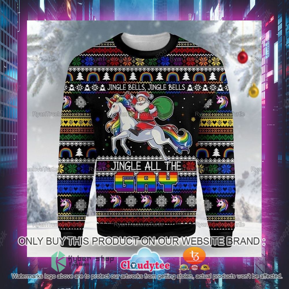 Jingle Bell, Jingle Bell Jingle all the Gay Santa and Unicorn Ugly Sweater 3 jingle bell jingle bell jingle all the gay santa and unicorn ugly sweater 3 92752