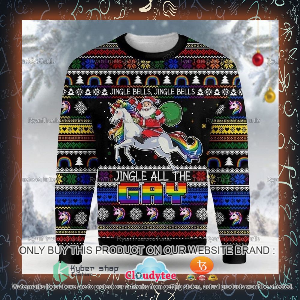 Jingle Bell, Jingle Bell Jingle all the Gay Santa and Unicorn Ugly Sweater 5 jingle bell jingle bell jingle all the gay santa and unicorn ugly sweater 5 53763