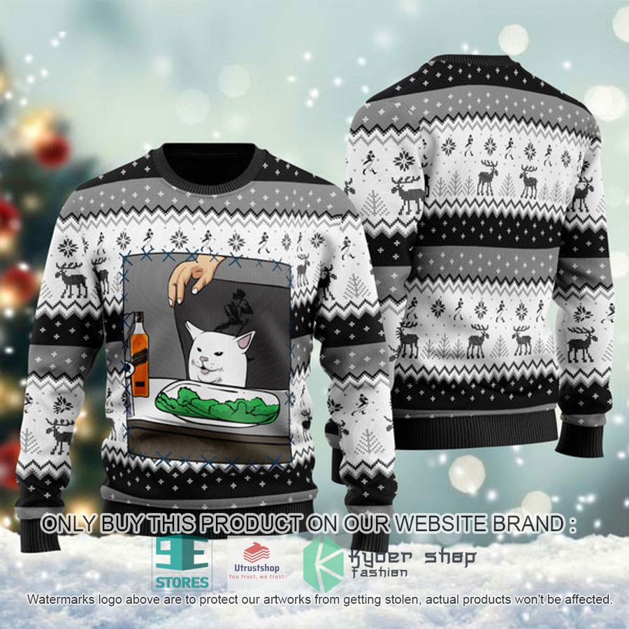 johnnie walker cat meme ugly christmas sweater 1 11576