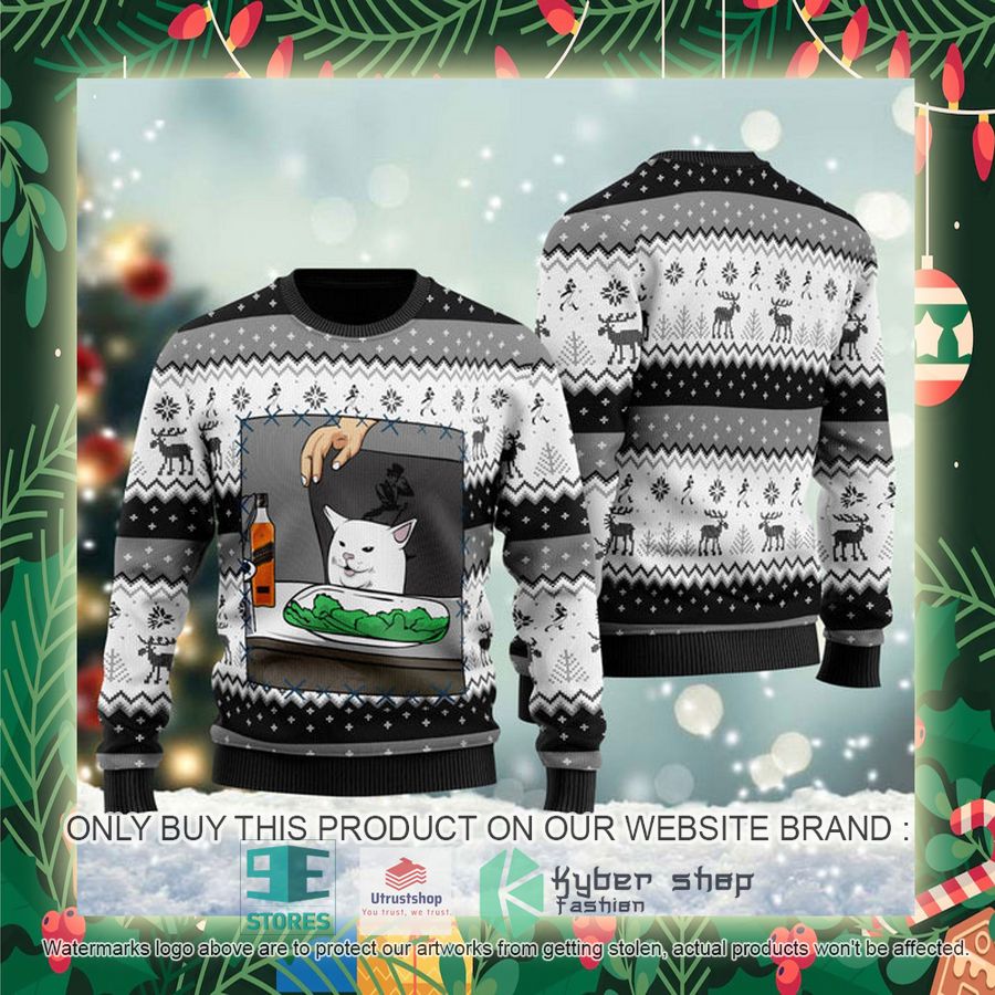 johnnie walker cat meme ugly christmas sweater 2 22234