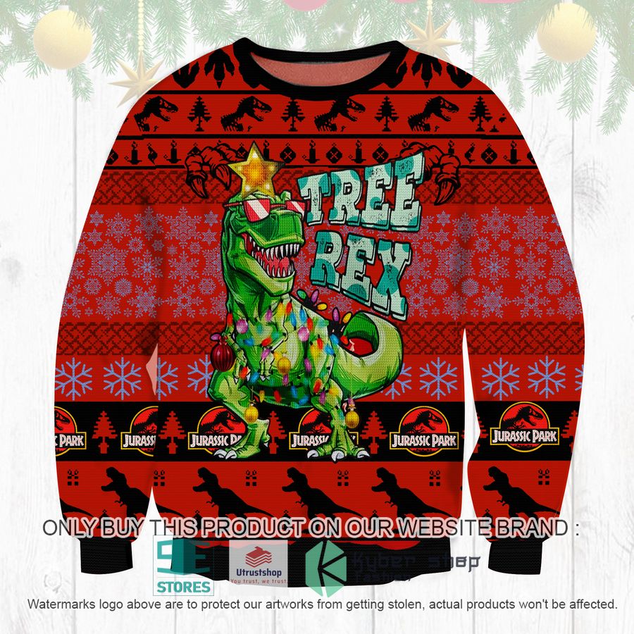 jurassic park tree rex dinosaur red ugly christmas sweater 1 29789