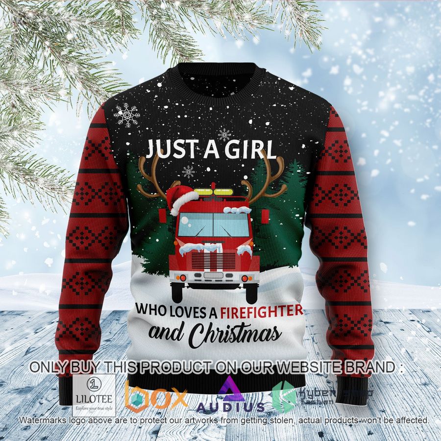 just a girl who loves firefighter and christmas ugly christmas sweater 1 12837