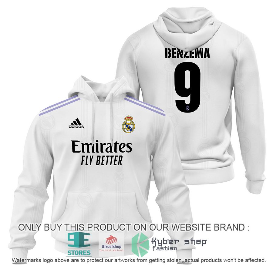 NEW Karim Benzema 9 Real Madrid FC Emirates Fly Better white Hoodie, Shirt 16 karim benzema 9 real madrid fc emirates fly better white shirt hoodie 1 92952
