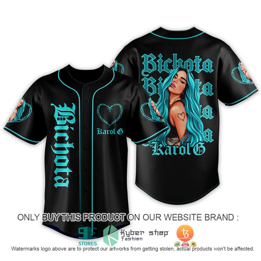 HOT Karol G Bichola Black Cyan Baseball Jersey 6 karol g bichola black cyan baseball jersey 1 66462