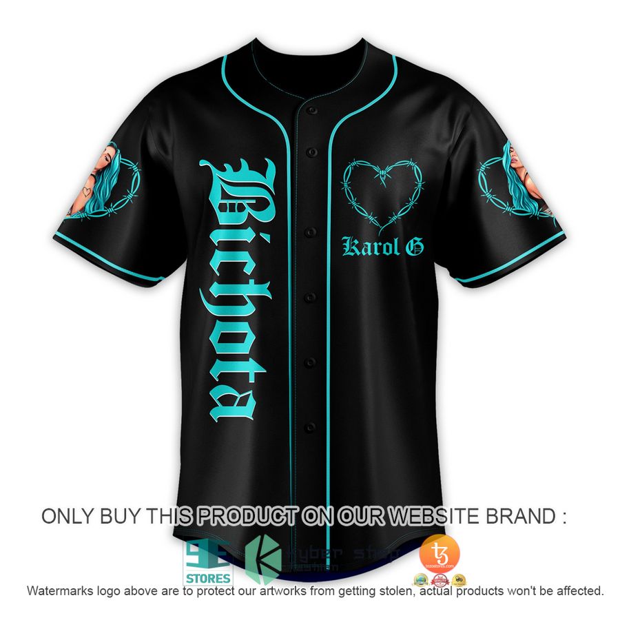 HOT Karol G Bichola Black Cyan Baseball Jersey 2 karol g bichola black cyan baseball jersey 2 60399