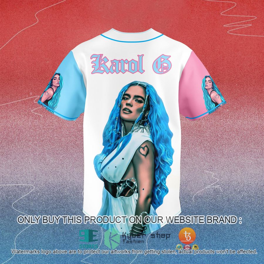 HOT Karol G Bichola White Blue Baseball Jersey 3 karol g bichola white blue baseball jersey 3 74328