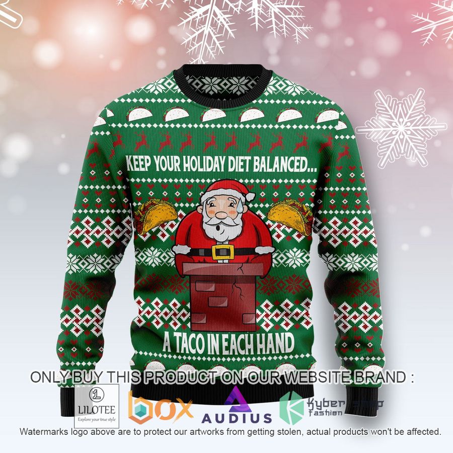 keep your holiday diet balanced with tacos ugly christmas sweater 1 98914