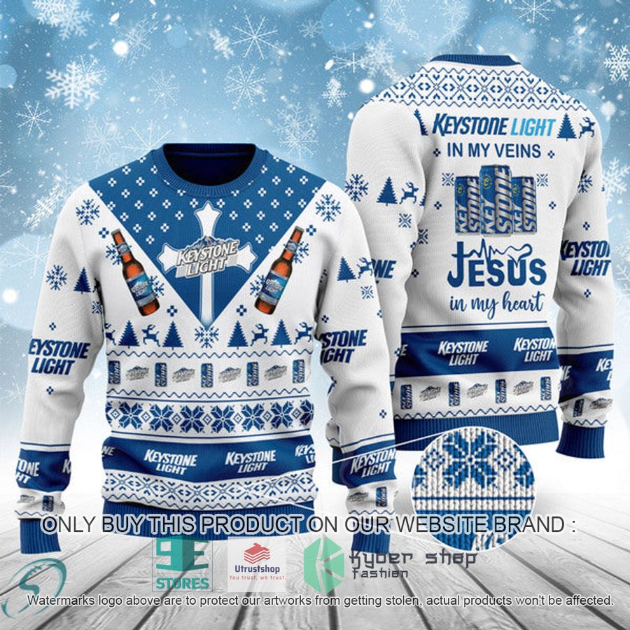 keystone light in my veins jesus in my heart ugly christmas sweater 1 16468