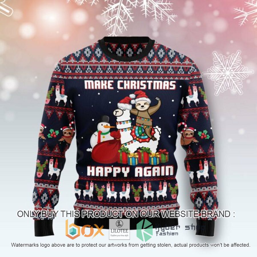llama sloth make christmas happy again ht031201 ugly christmas ugly christmas sweatshirt 1 11455