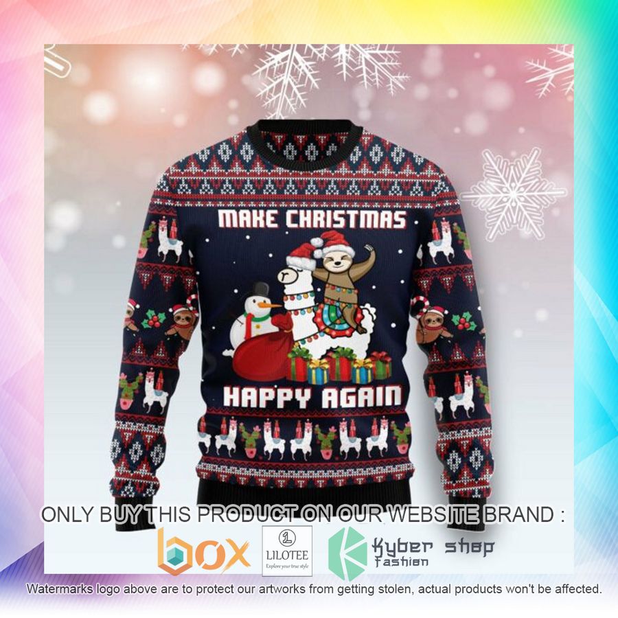 llama sloth make christmas happy again ht031201 ugly christmas ugly christmas sweatshirt 2 12695