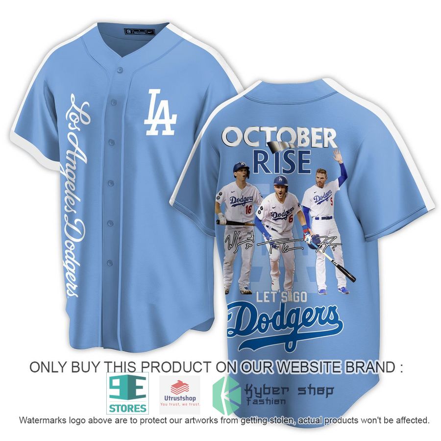 los angeles dodgers october rise lets go dodgers blue baseball jersey 1 62877