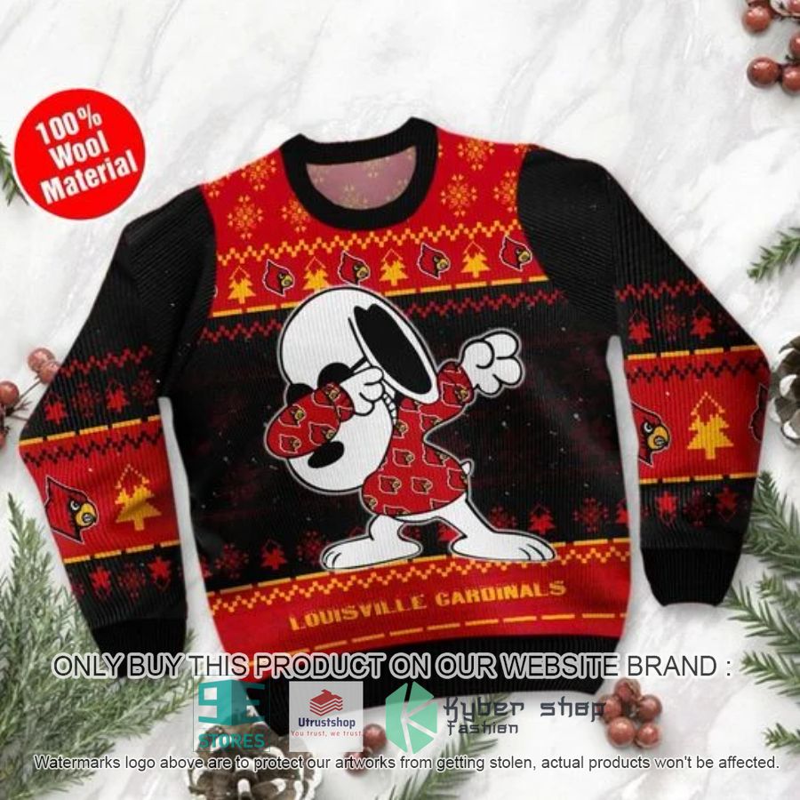 NEW Louisville Cardinals Snoopy Dabbing Ugly Sweater 4 louisville cardinals snoopy dabbing ugly chrisrtmas sweater 4 34473