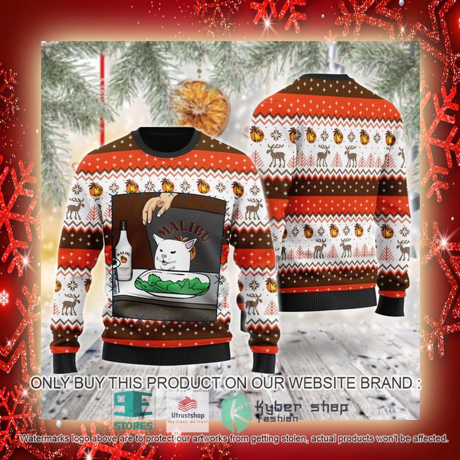 NEW Malibu Rum Cat Meme Christmas Ugly Sweater 3 malibu rum cat meme ugly christmas sweater 3 2677