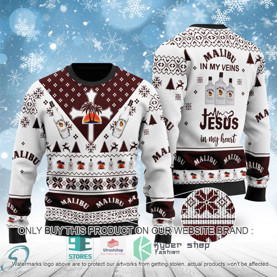 malibu rum in my veins jesus in my heart ugly christmas sweater 1 56994