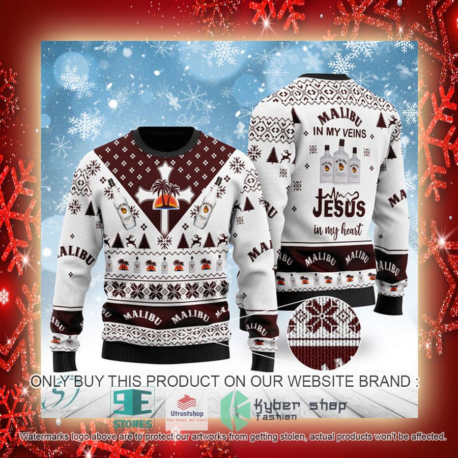 NEW Malibu Rum In My Veins Jesus In My Heart Christmas Ugly Sweater 3 malibu rum in my veins jesus in my heart ugly christmas sweater 3 19597