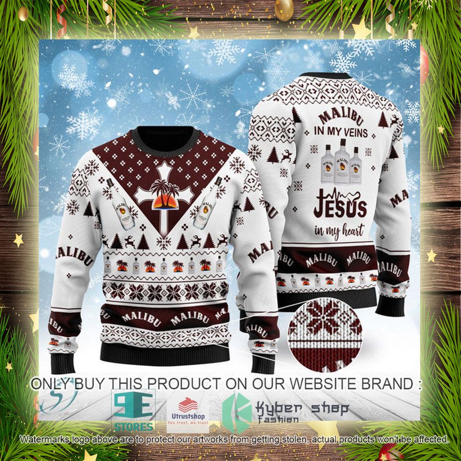 NEW Malibu Rum In My Veins Jesus In My Heart Christmas Ugly Sweater 4 malibu rum in my veins jesus in my heart ugly christmas sweater 4 36015
