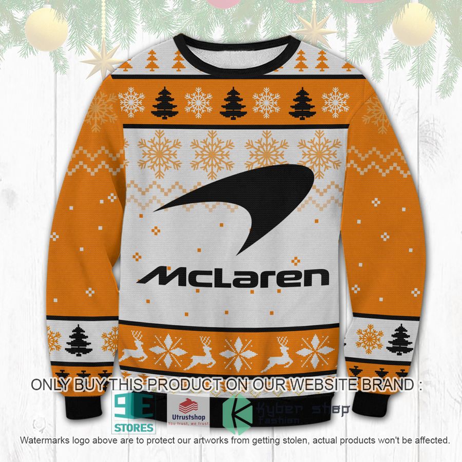 mclaren orange white ugly christmas sweater 1 6151