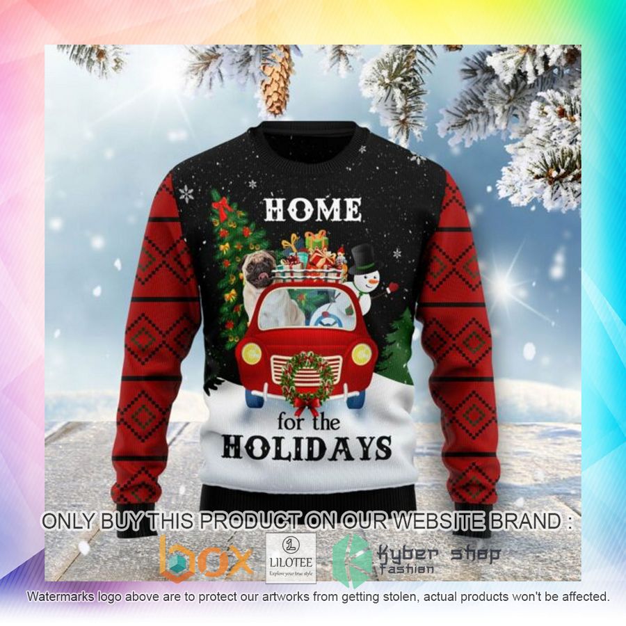 merry christmas pug and snowman hz100 ugly christmas sweatshirt 2 14765