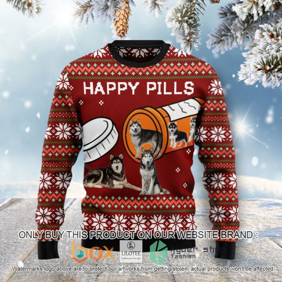 merry christmas siberian husky happy pills ugly christmas sweatshirt 1 5683