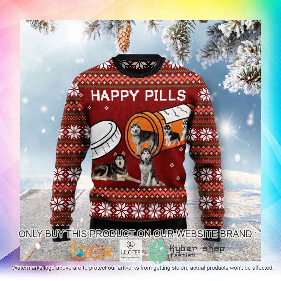 merry christmas siberian husky happy pills ugly christmas sweatshirt 2 201
