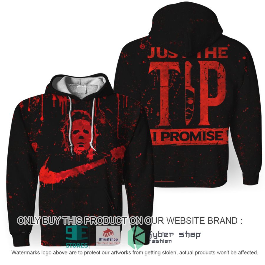 NEW Michael Myers Nike Just The Tip I Promise Black Full Print Hoodie 3 michael myers nike just the tip i promise black hoodie 3 56600