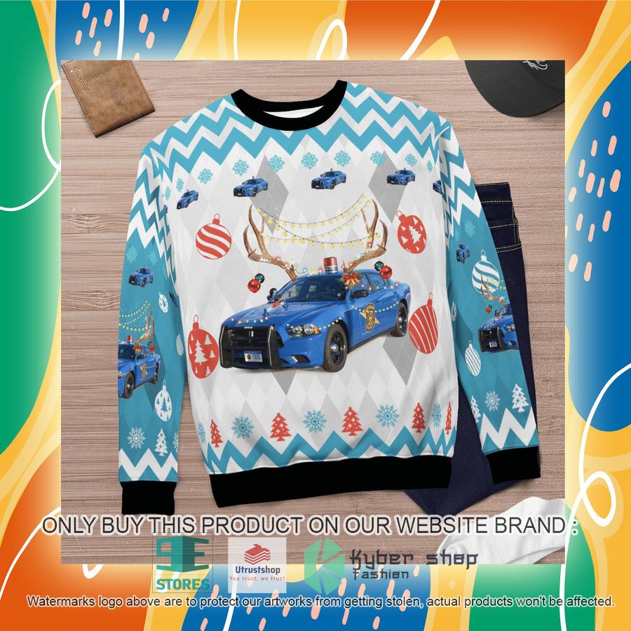NEW Michigan State Police Dodge Charger Christmas Sweater 7 michigan state police dodge charger christmas sweater 7 9359