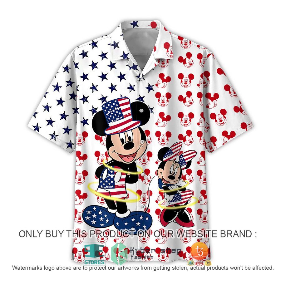 mickey mouse and minnie mouse clown us flag hawaiian shirt 2 53055