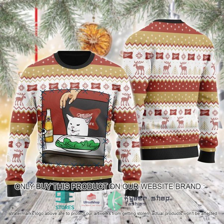 miller high life cat meme ugly christmas sweater 1 29840