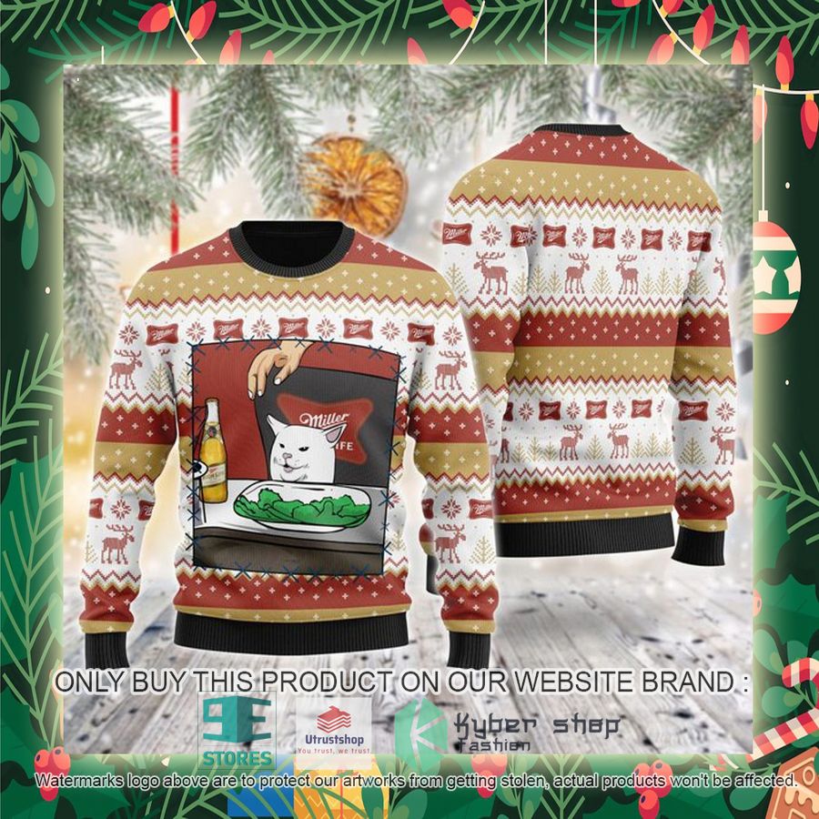 miller high life cat meme ugly christmas sweater 2 38002