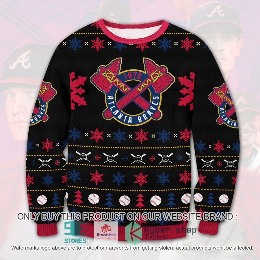 NEW MLB Atlanta Braves black red Ugly Sweater 1 mlb atlanta braves black red ugly christmas sweater 1 10262