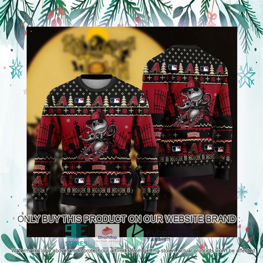 NEW Jack Skellington Arizona Diamondbacks Sweatshirt 3 mlb jack skellington arizona diamondbacks ugly christmas sweater 3 11922