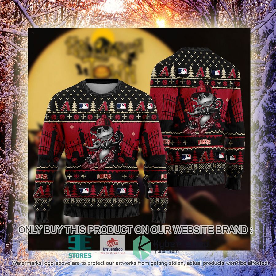 NEW Jack Skellington Arizona Diamondbacks Sweatshirt 4 mlb jack skellington arizona diamondbacks ugly christmas sweater 4 92471