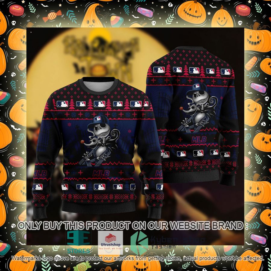 NEW Jack Skellington Logo MLB Sweatshirt 2 mlb jack skellington logo mlb ugly christmas sweater 2 89335
